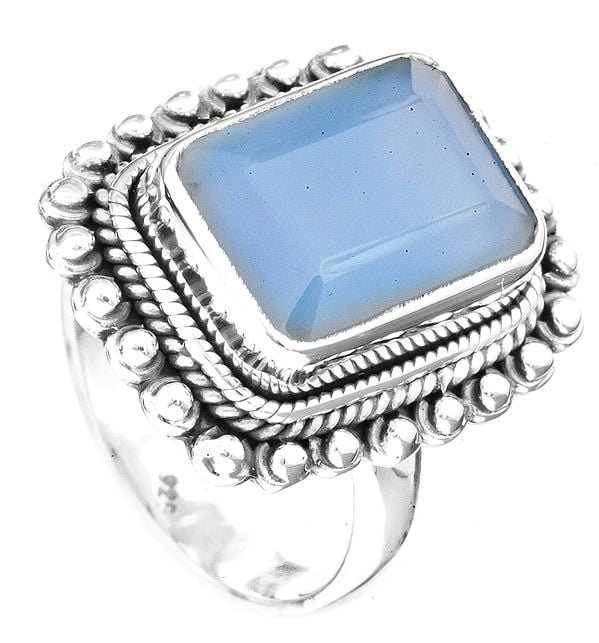 Faceted Blue Chalcedony Rectangular Ring