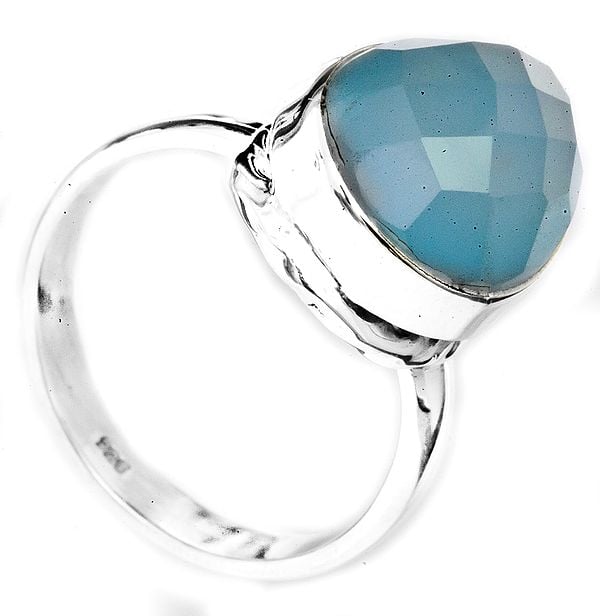 Faceted Blue Chalcedony Drop Ring