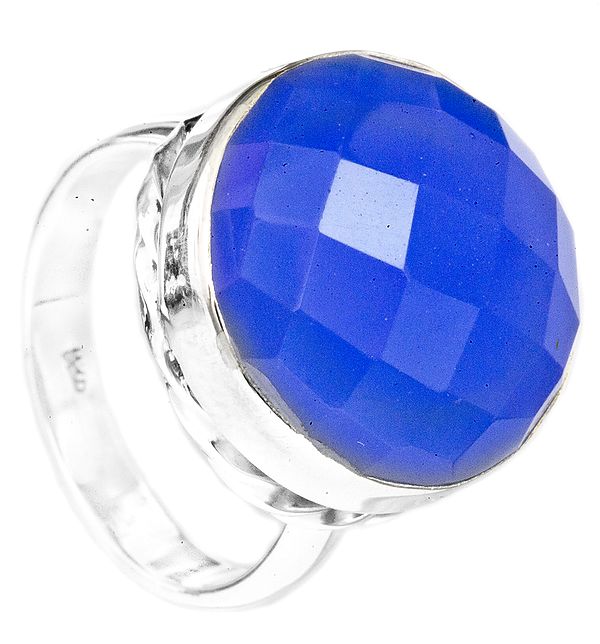 Faceted Blue Chalcedony Circular Ring