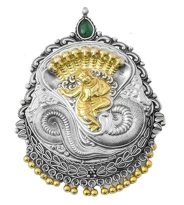 Bhagawan Krishna with Kaliya Gold Plated Pendant (South Indian Temple Jewelry)