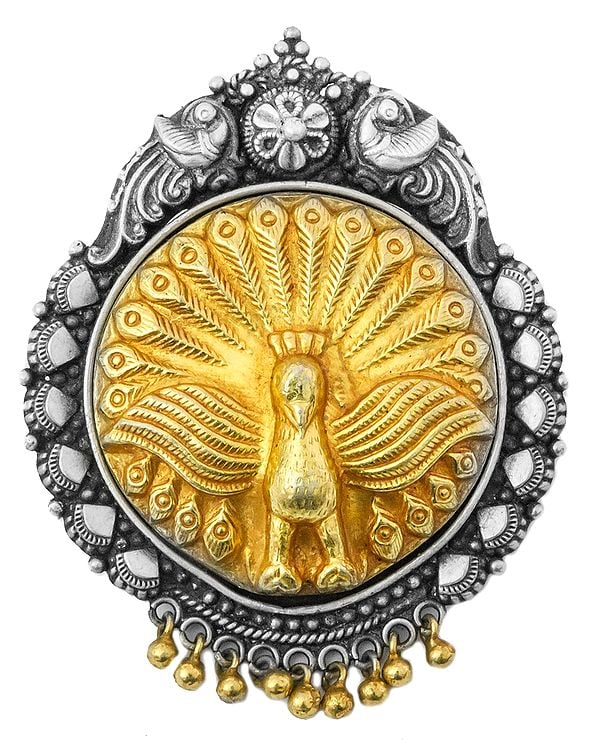 Dancing Peacock Gold Plated Pendant (South Indian Temple Jewelry)