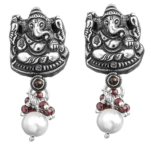 Lord Ganesha Earrings with Pearl and Garnet