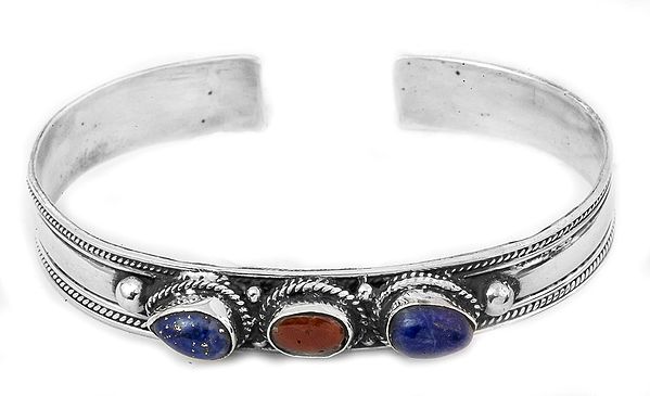 Lapis Lazuli and Coral Cuff Bracelet