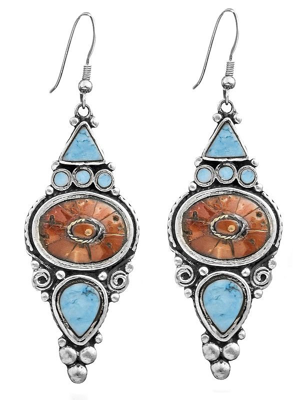 Turquoise and Coral Inlay Earrins