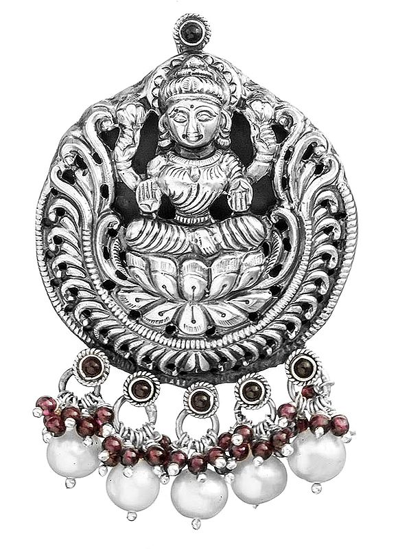 Goddess Lakshmi Pendant with Pearl and Garnet