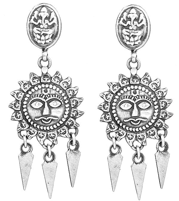 Lord Surya and Ganesha Spike Earrings