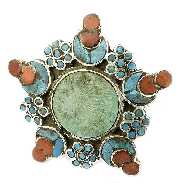 Turquoise And Coral Foliage Ring