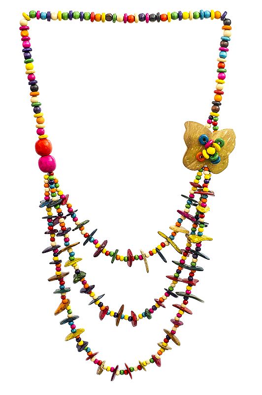 Multicolor Three-Strand Long Necklace