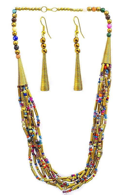 Multicolor Nine-Strand Cone Necklace with Earrings Set