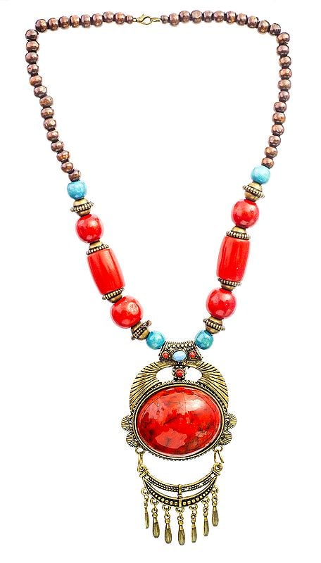 Red Beaded Necklace with Dangles