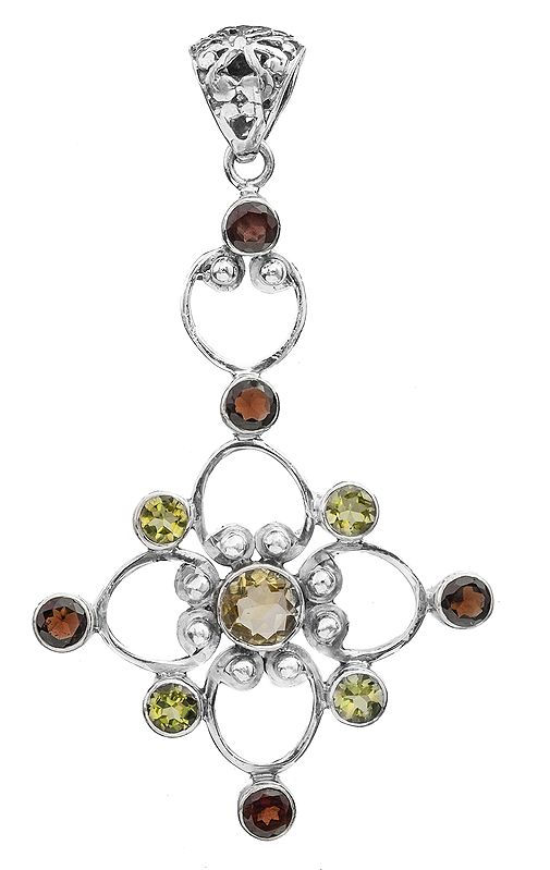 Gemstone Flower Pendant (Garnet, Peridot and Citrine)