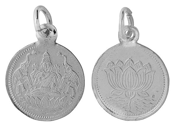 Goddess Gaja-Lakshmi Pendant with Lotus on Reverse (Two Sided Pendant)