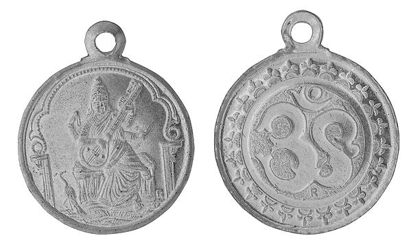 Goddess Saraswati Pendant  with OM on Reverse (Two Sided Pendant)
