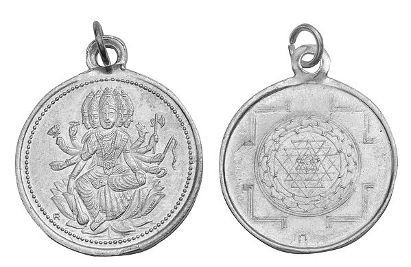Goddess Gayatri With Yantra on the Reverse (Two Sided Pendant)