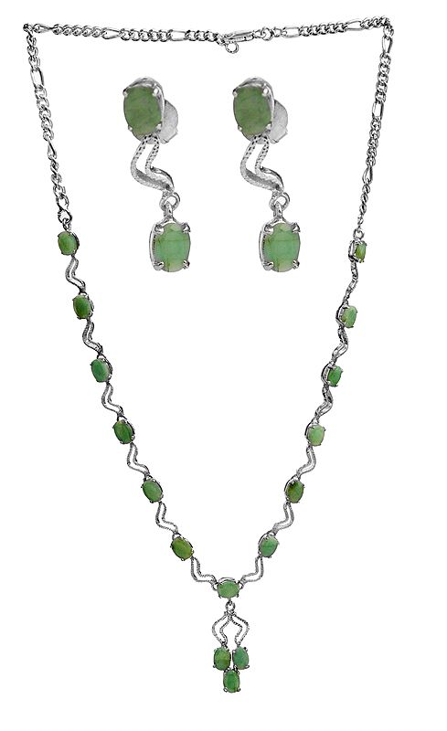 Faceted Emerald Necklace with Earrings Set
