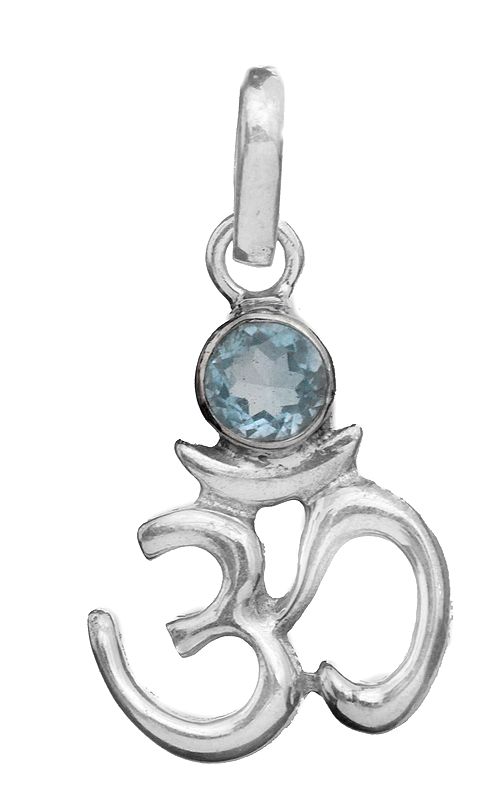 OM (AUM) Pendant with Faceted Blue Topaz