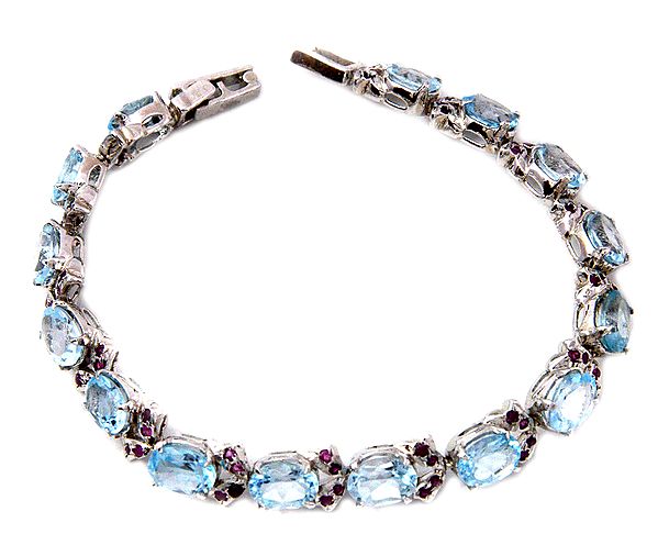 Faceted Blue Topaz Bracelet with Ruby