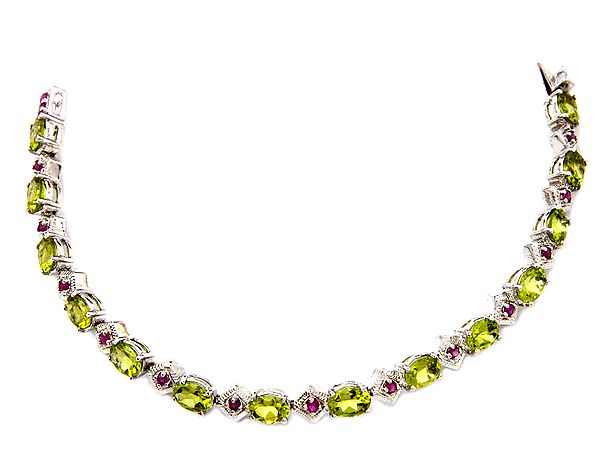 Faceted Peridot Bracelet with Ruby