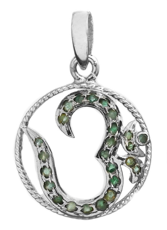 OM (AUM) Pendant with Faceted Emerald