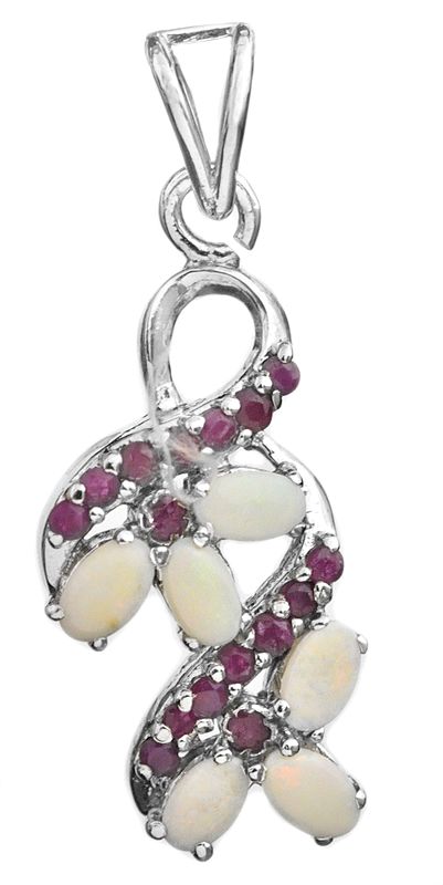 Opal Floral Pendant with Faceted Ruby