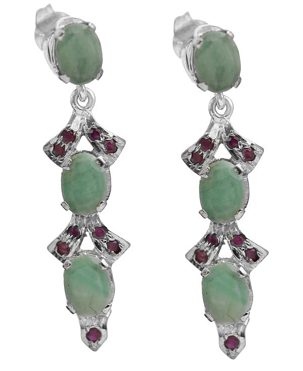 Faceted Emerald with Ruby Post Earrings