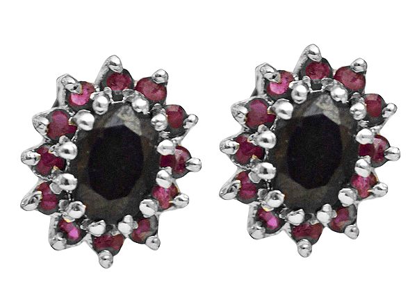 Flower Tops with Faceted Black Spinel and Ruby