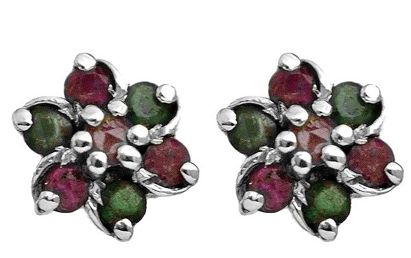 Flower Tops with Faceted Ruby and Emerald