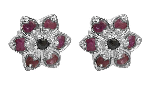 Faceted Ruby Flower Tops with Sapphire