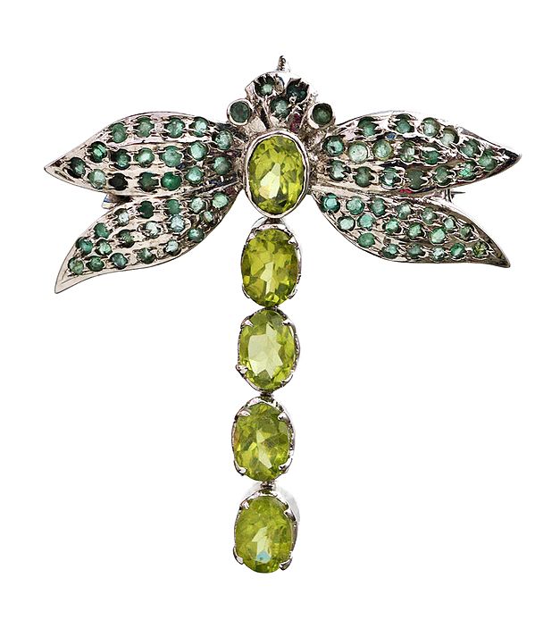Butterfly Brooch Cum Pendant with Faceted Peridot and Emerald