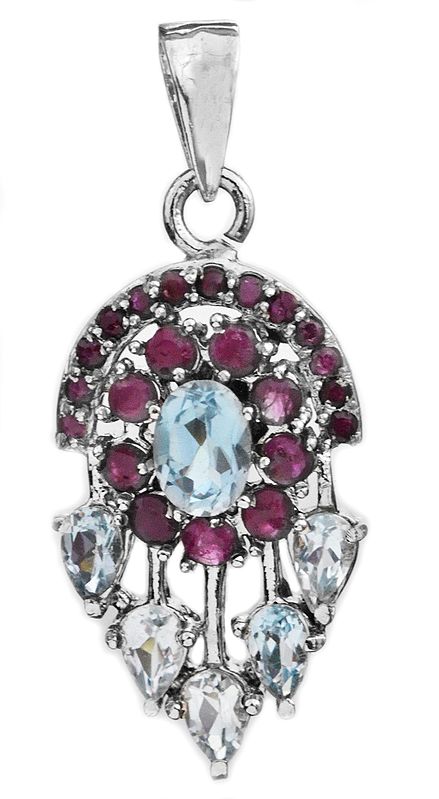 Faceted Ruby Pendant with Blue Topaz