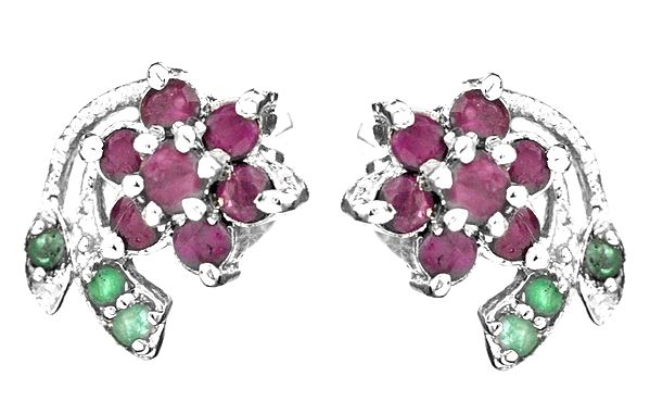 Faceted Ruby Flower Tops with Emerald