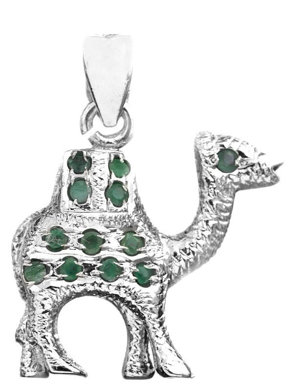 Camel Pendant with Emerald and Ruby (on Reverse)