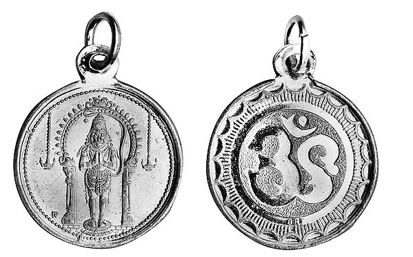 Bhakta Anjaneyar (Hanuman) Pendant with OM (AUM) on Reverse (Two Sided Pendant)