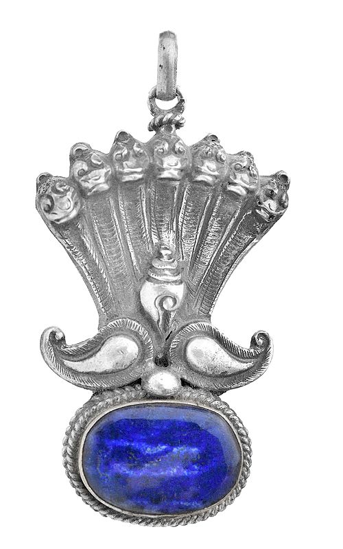 Lapis Lazuli Conch   Pendant  with Seven-Hooded Serpent (Made in Nepal)
