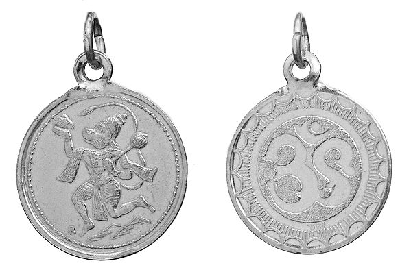 Veera Anjaneyar (Hanuman Ji)   Pendant with OM (AUM) on Reverse (Two Sided Pendant)