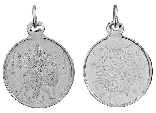 Goddess Durga   Pendant with Yantra on Reverse (Two Sided Pendant)