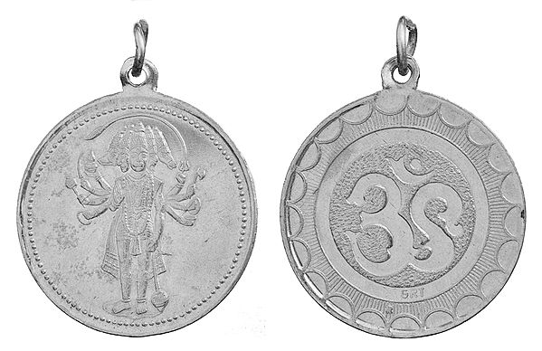 Panchamuga Anjaneyar (Five-Headed Hanuman) Pendant with OM (AUM) on Reverse (Two Sided Pendant)