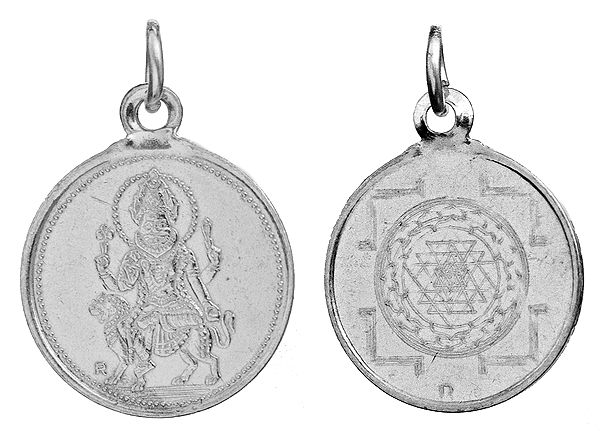 Goddess Pratyangira (Atharvana Bhadrakali) Pendant with Yantra on Reverse (Two Sided Pendant)