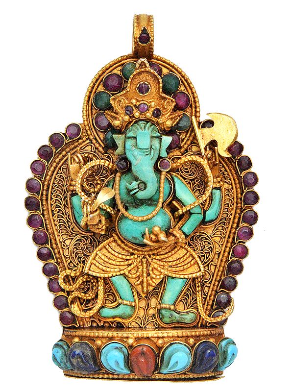 Handcrafted Lord Ganesha Gemstone Pendant with Filigree - Made in Nepal