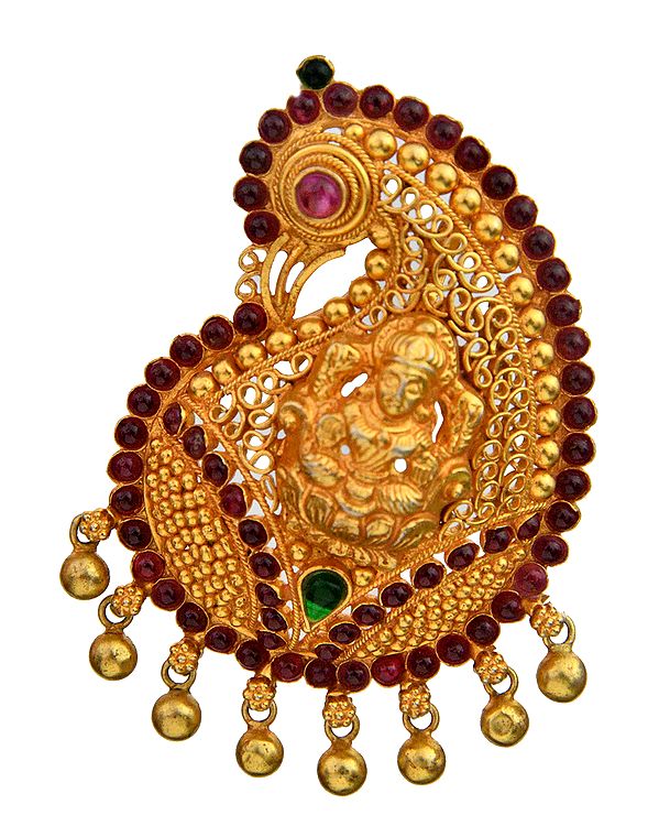 Handcrafted Goddess Lakshmi Peacock Pendant (South Indian Temple Jewelry)