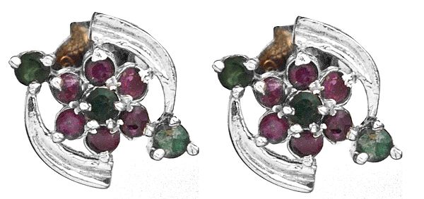 Emerald and Ruby Gemstone Earrings
