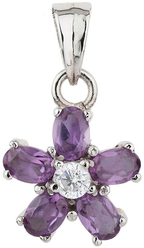 Amethyst and CZ Flower Pendant | Sterling Silver Pendants