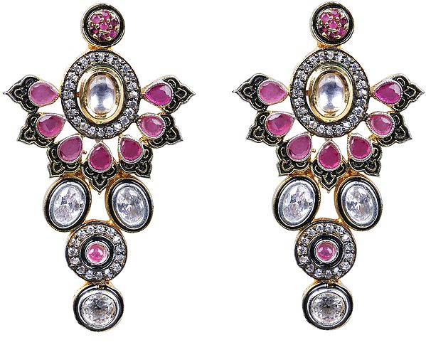 Faux Ruby Earrings Studded with Crystals