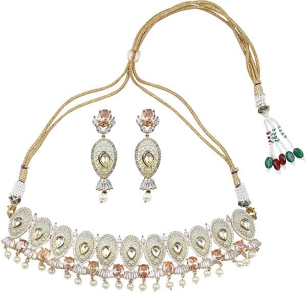 Pista-Green Choker Necklace with Faux Pearls and Kundan
