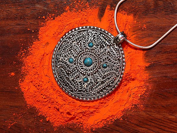Filigree Mandala Pendant with Turquoise from Nepal