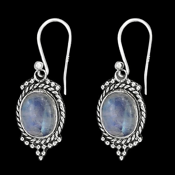 Sterling Silver Earrings with Rainbow Moonstone