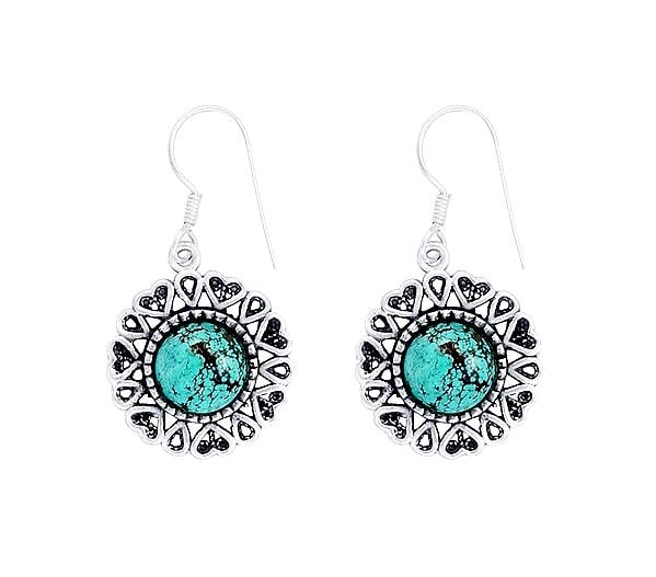 Designer Sterling Silver Earrings Studded with Turquoise Stone