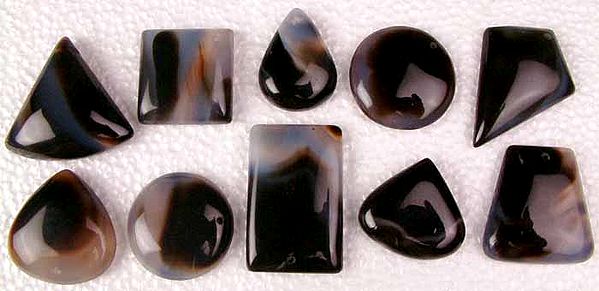 Lot of 10 Black Onyx Cabochons (Both Top & Side Drilled)