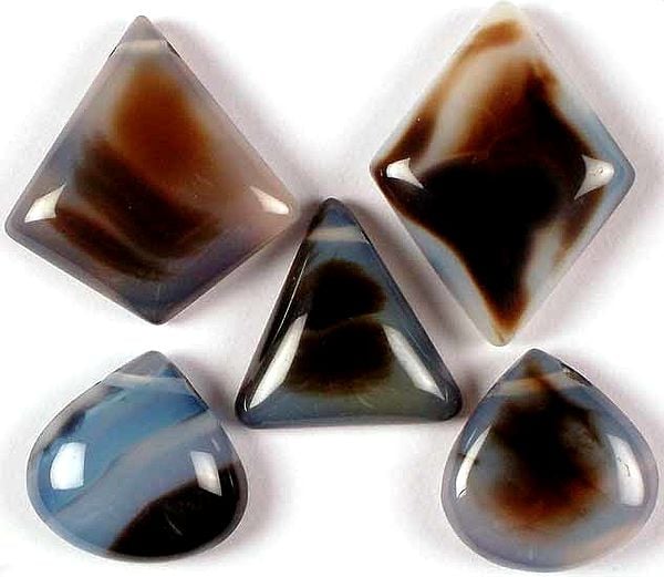 Lot of 5 Black Onyx Side-Drilled Cabochons