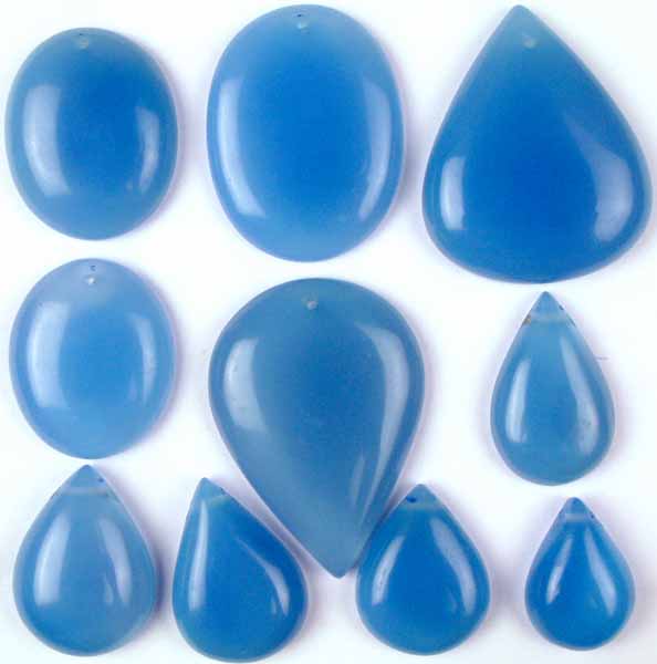 Lot of 10 Blue Chalcedony Cabochons (Both Side & Top Drilled)